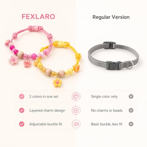 Image of Cat Collar with Bell, Adjustable Soft Fabric Kitten Collar with Quick Release Buckle, Cute Floral Charm Neck Belt for Cats, Comfortable Pet Accessories for Indoor Outdoor Use (Pink and yellow)