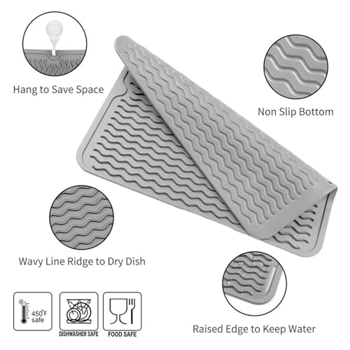 Image of HROY Silicone Dish Drying Mat for Kitchen Counter BPA Free Easy Clean Heat Resistant Draining Rack, Dishwasher Safe (40 * 30 cm Modern)