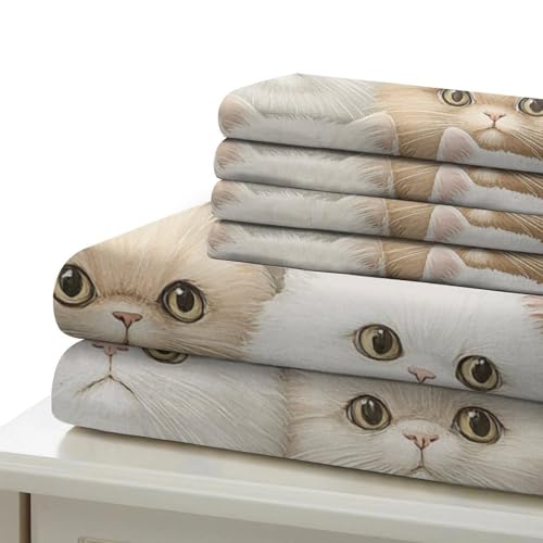 Housse de couette chat 3D avec éclair dissimulé et drap duveteux microfibre