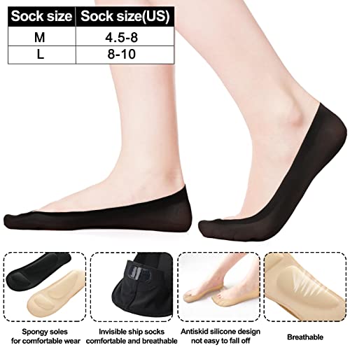 Eurzom 4 Pairs Arch Support Socks for Women No Show Liner Socks 3D Padded Nylon Stockings Sponge Cushion Non Slip Massage(Black, Light Skin,Medium)3