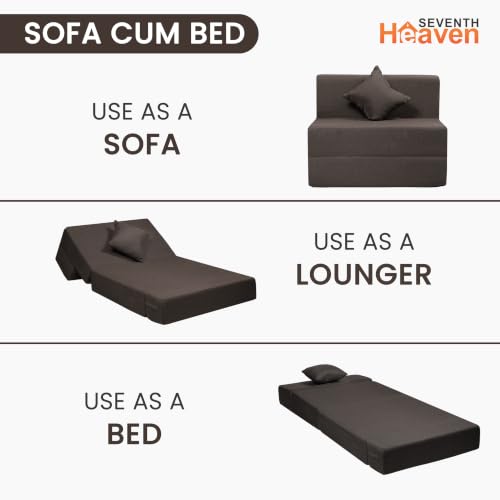 Image of Seventh Heaven Rejioce 1 Seater 6 * 3 Jute Fabric Washable Cover Sofa Cum Bed with 1 Cushion 1 Seater Single Foam Fold Out Sofa Cum Bed (Finish Color - Brown Delivery Condition - Pre-Assembled)