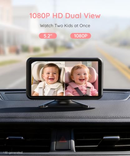 Image of LUCKVIEW BM2 PRO Dual Baby Car Camera, 5.2 inch 1080P Baby Monitor | IR Night Vision and Anti-Shake Mount; Split View Helps Parents Check 2 Kids or Pets In Rear-Facing Car Seats