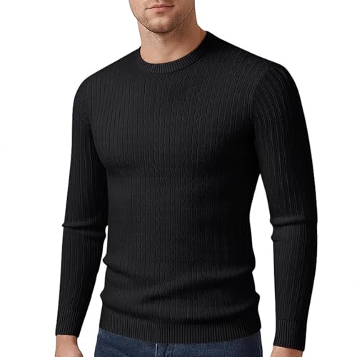 Crew Neck Twist Texutred Cable Knit Sweater for Men Fall Winter Solid Slim Fit Long Sleeve Knitted Pullover Sweaters2