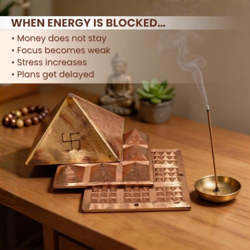 Image of Plus Value Pure Copper Pyramid Set for Vastu Remedies, Positive Energy, Wish Pyramid 100x Powerful Goals and Wish Manifestation (Size: 4-Inches, Home, Office, Building, Factory, Shop Decor)