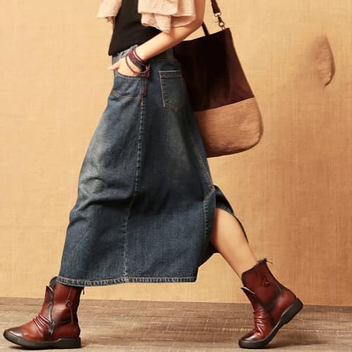 chouyatou Women's Y2k Casual Elastic High Waist Split Jean Skirt Distressed A Line Long Midi Denim Skirt2