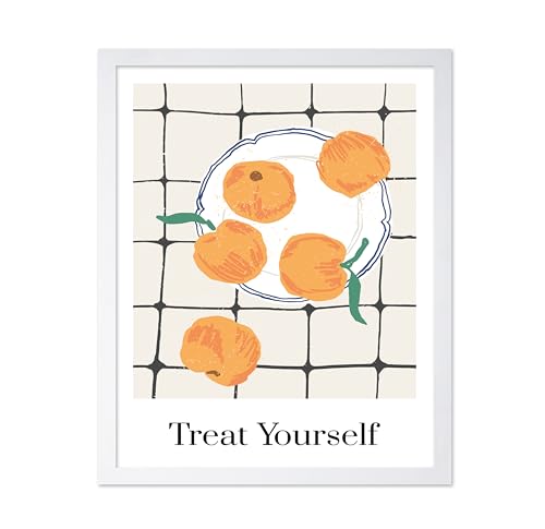 Poster Master Treat Yourself Poster - Retro Apples Print - Fruit Print - Food & Drink Design - Sketch Design - Modern Art - Chic Boho Decor - Aesthetic Restaurant or Kitchen Decor - 8x10 White Framed