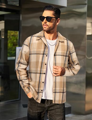 Image of COOFANDY Men's Flannel Shirts Casual Button Down Plaid Shirt Jacket Long Sleeve Fleece Shacket