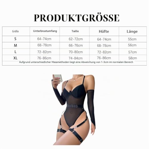 Dessous Damen Sexy Unterwäsche Mesh Transparent Lingerie Set mit Strumpfhalter Netzoberteil Body Netzshirt Reizwäsche Strapse Dessousset – Bild 2