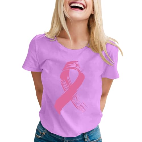 T-shirt rose col V femme pour la sensibilisation au cancer du sein doux