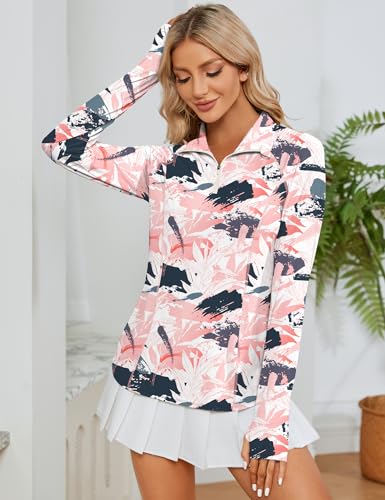 Image of LOMON Women Long Sleeve Shirts Sun Protection 1 /4 Zip Summer Quick Dry Hiking Shirts Quarter Zip Pullover for Women