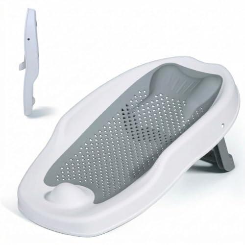 BATHBY Cojín de Baño para Bebé Recién Nacidos | Almohada Flotante y Antideslizante | Apoyo Ergonómico para la Bañera | Suave, Seguro y Fácil de Secar (Gris)