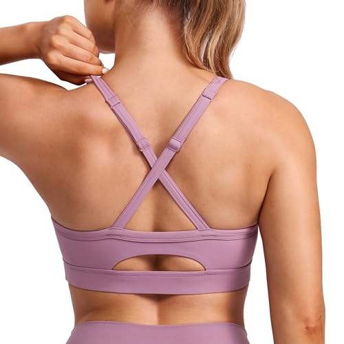 Image of CRZ YOGA Butterlift Cross Back Sports Bras | Medium Support, Removable Pads, Yoga, Buttery Soft, Scoop Neck, Cut-Out, Adjustable Thin Straps, for Women