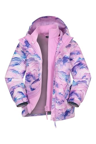 Image of Mountain Warehouse Aries Kids 3-in-1 Waterproof Jacket -Taped Seams Childrens Rain Jacket, Detachable Hood Girls & Boys Raincoat - Best for Spring Summer Dark Pink (Aries) Kids Size 11-12 Years