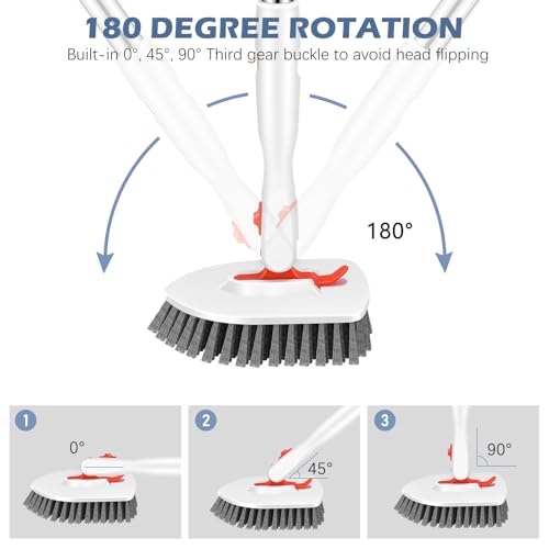 Image of SetSail Floor Scrub Brush, Tile Tub Floor Scrubber with 52-inch Adjustable Long Handle Shower Cleaner Brush for Cleaning Toilet Kitchen Bathroom Tub Tile Wall Sink, White Orange