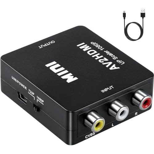 RCA auf HDMI Adapter SZJUNXIAO AV RCA CVBS auf HDMI Video Signal Audio Konverter, 1080P 720 kompatibel mit Kamera, Xbox 360, PS2, PS3, WII, N64, Gamecube, SNES, PSP (Black)