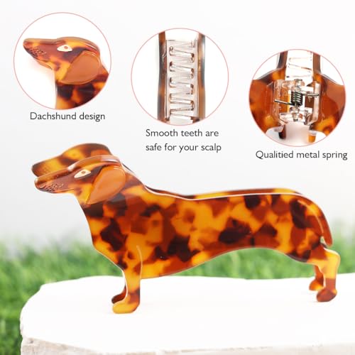 Dachshund Dog Hair Clips,Small Dog Hair Clips for Girls, Non-Slip Hair Catch Barrette Dachshund Hair Accessory Acetate for Woman