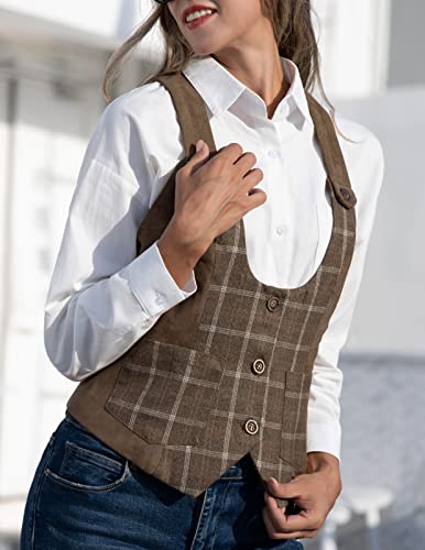 Kancy Kole Womens 3 Button Slim Fit Formal Suit Vest U-Neck Dressy Vests(M, Plaid Coffee) #TOP3