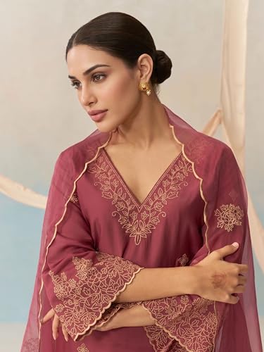 Image of Royal Export Women's Kurta Set | Viscose Silk Floral Embroidered Straight Kurta Pant Dupatta Set Kurta Sets for Women | Ladies Kurta Set