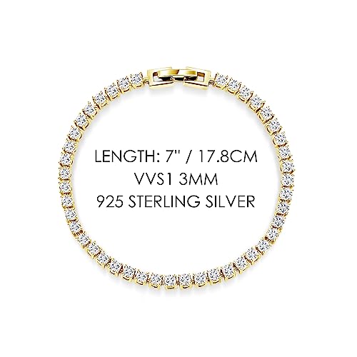 Sterling Silver Moissanite Tennis Bracelet: White Gold Plated Elegant Simple Trendy Lab Diamond Strand Jewelry - Fashion Party Prom Wedding Birthday Gifts for Women3