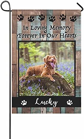 Custom Pet Photo Flag, Personalized Garden Flag with Pet Name In Loving Memory of Dog Forever in Our Hearts Welcome Yard House Flag Home Decorative Banner for Loss of Pet Outside 12×18 Twin Sides