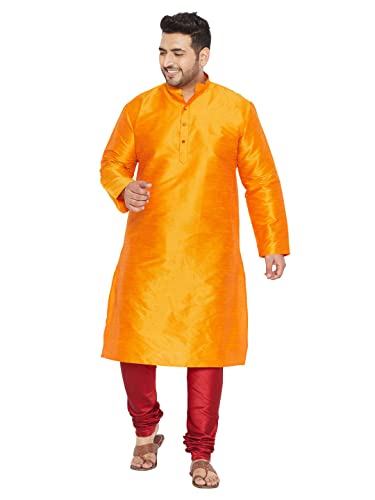 Image of Vastramay Plus Men's White Silk Blend Kurta Pyjama Set VPLUSMKWH001nPBL 44 | Independence Day