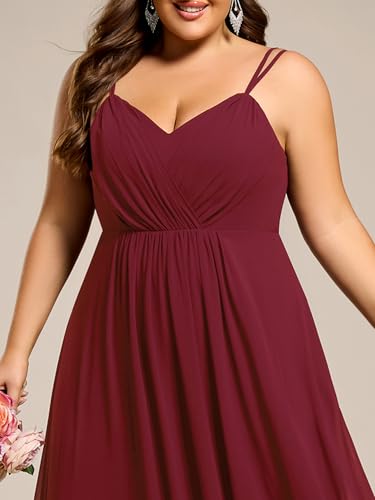 Image of Ever-Pretty Women's Pleated Backless Applique V Neck A Line Chiffon Sleeveless Plus Size Bridesmaid Dresses 01692-DA
