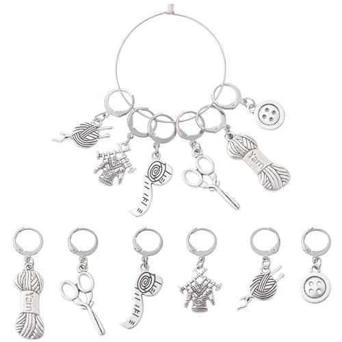 Stiesy Sewing Theme Crochet Stitch Marker 6 Styles Tibetan Silver Removable Crochet Stitch Marker Charms for Knitting Weaving Sewing Accessories Handmade Jewelry Earrings
