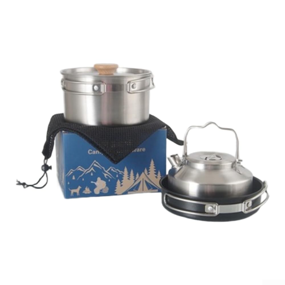 Juego Ollas para acero Inoxidable Camping 3 Piezas Antiadherente