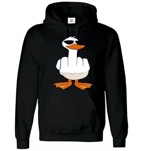 Trend Gear I Don't Give A Duck Hoody Sweatshirt Funny Middle Finger Fuck-Off Party Hood Thermal Winter Hoodie for Men Funny Joke Gift Hoodies (BLACK HOODIE WHITE PRINT - X-Large)