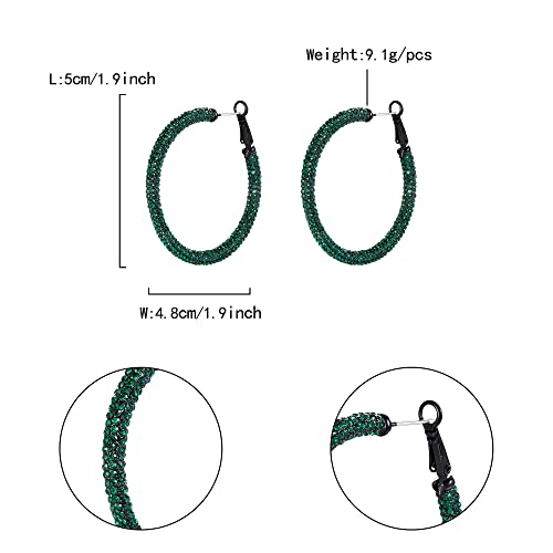 Flyonce Rhinestone Hoop Earrings For Women Girls, Emerald Green Crystal Large Circle Pierced Hoop Earrings #TOP5