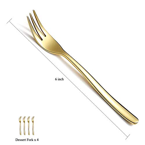 Gold Dessert Forks 4 Pieces, Homquen 6" Modern Design Stainless Steel Tea Fork Set, Small Cake Fork, Fruit Forks Silver For Parties Events Wedding Dishwasher Safe #TOP1