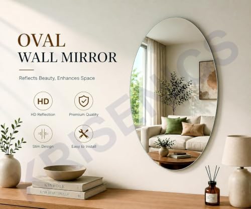 Image of Pack-2 Oval Shape New 2026 Premium Quality Adhesive Mirrors Sticker for wall on Tiles Bathroom, Bedroom Living Room Basin Mirror Bathroom Wall Mirror Stickers Unbreakable wall 30 * 20