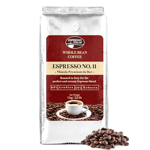 Espresso Italia Whole Bean Coffee - Espresso No.11 - Miscela Premium da Bar - Product of Italy. 1 kilo bag with valve