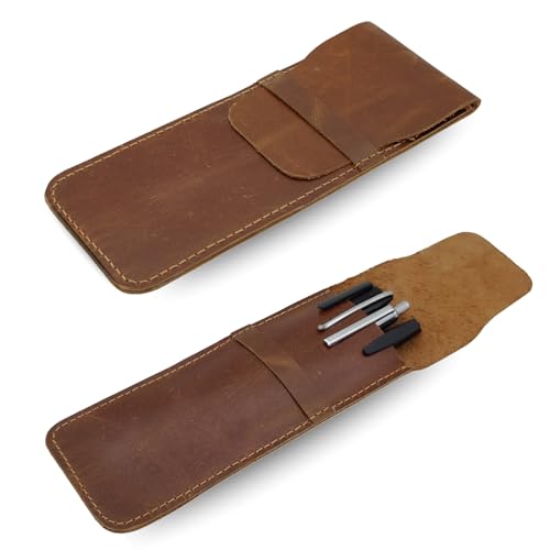 Image of Genuine Leather Pen Pouch, Fountain Pen Case, Desk Holder, Elegant Carrying Sleeve for Ballpoint & Rollerball Pens, Wine Holder, Durable Desk Supply Organizer, Single Pen Wallet, Soft Leather Cover