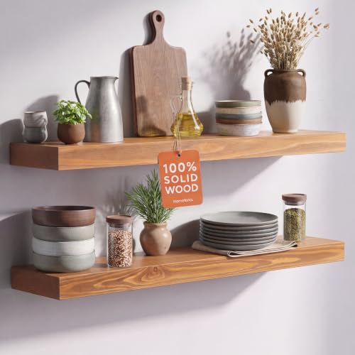 Homeforia 30 Inch Floating Shelves, High-End Solid Pine Wood, Set of 2