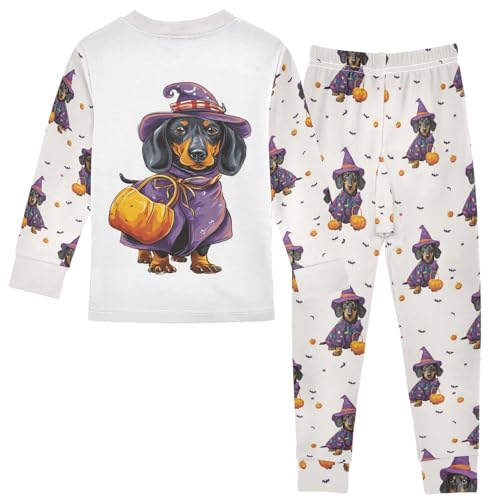 Fustylead Halloween Dachshund and Pumpkin Cotton Pajamas 2-Piece Long Sleeve Sleepwear Matching Set2