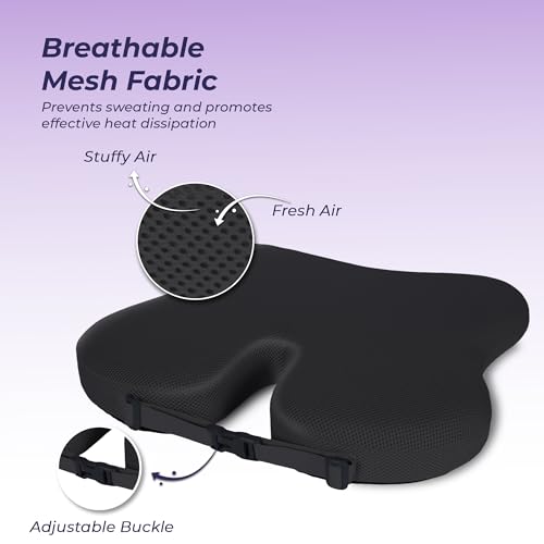 Image of Billebon Ultimate Car Wedge Seat Cushion | Premium Memory Foam Cushion with Coccyx Tailbone Cutout | Helps Relieve Hip| Tailbone & Lower Back Pain | Supports Weight Up to 100 kg - Black (Pack of 2)