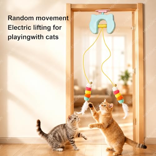 Image of Cat Toys Interactive, Kitten Hanging Toys for Indoor Cats with 1*Caterpillar Automatic Door Frame Cat String Toy for Bored Indoor Adult Cats,Detachable,Rechargeable Design Multicolour (BLUE)