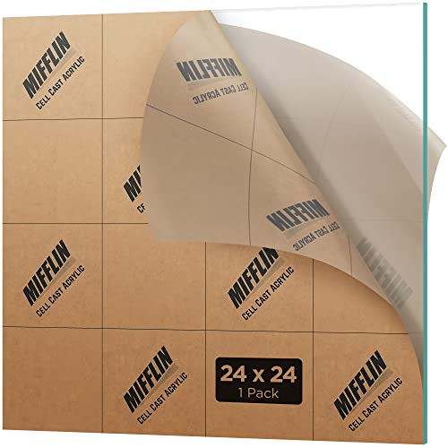 MIFFLIN Cast Plexiglass Sheet (Transparent Clear, 1 Piece, 24x24 Inch, 0.118