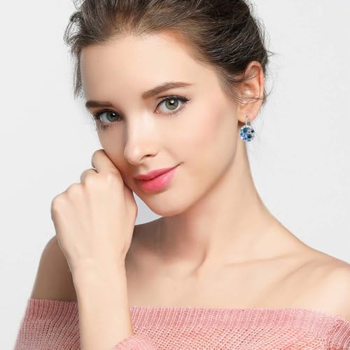 Multicolored Austrian Crystal Leverback Earrings for Women 14K Gold Plated Dangle Hoop Earrings Hypoallergenic Jewelry2