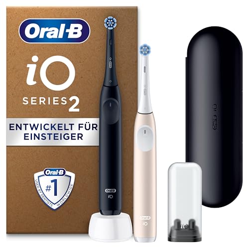 Oral-B iO Series 2 Elektrische Zahnbürste, Electric Toothbrush, DUO Pack, 2. Handstück, 3 Putzmodi für Zahnpflege, Reise-Etui, Aufsteckbürsten-Etui, Designed by Braun, Night Black, Calm Pink
