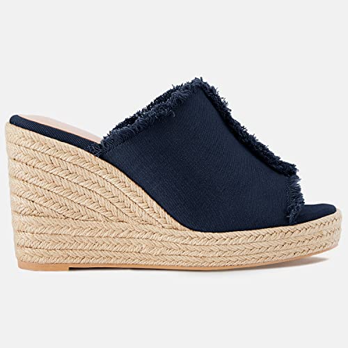 Image of Juliet Holy Womens Wedge Sandals Peep Toe Denim Slip On Backless Espadrilles Platform Sandal Shoes