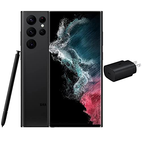 SAMSUNG Galaxy S22 Ultra 5G (128GB, 8GB) 6.8” AMOLED 2X, 108MP Camera, Global Volte (Fully Unlocked for AT&T, Verizon, T-Mobile, Global) G908U1 (w/ 25W Super Fast Charger, Phantom Black) (Renewed)