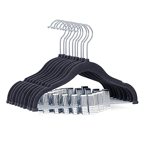 Ieoke Baby Velvet Hangers With Clips, 20 Pack Kids Hangers Non Slip Pants Hangers For Kids Skirt Pants And Baby Clothes Coat Ultra Thin Space Saving Felt Hangers With Adjustable Clips #TOP6