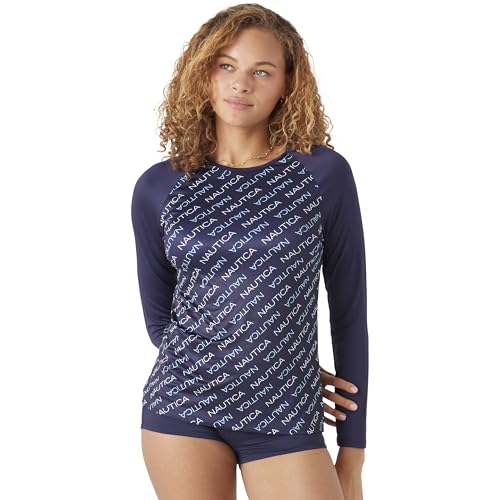 Image of Nautica Women's Long Sleeve Rashguard - Quick-Dry, UPF Protection, Swim Shirt, Pool, Beach, Hiking, Yoga, Volleyball