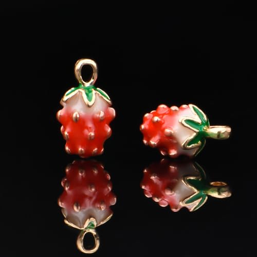 Image of VIDRIO Pack of 80 3D Strawberry Enamel Charms Colored Pendants Hawaii Style Accessories for Necklace Bracelet Jewelry Making DIY Crafting