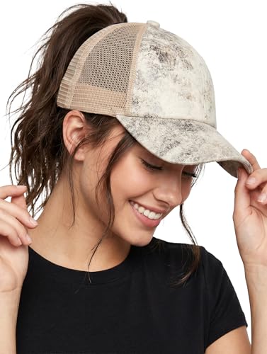 Image of Funky Junque Womens Baseball Cap Dad Hat Ponytail Messy Bun Trucker Ponycap
