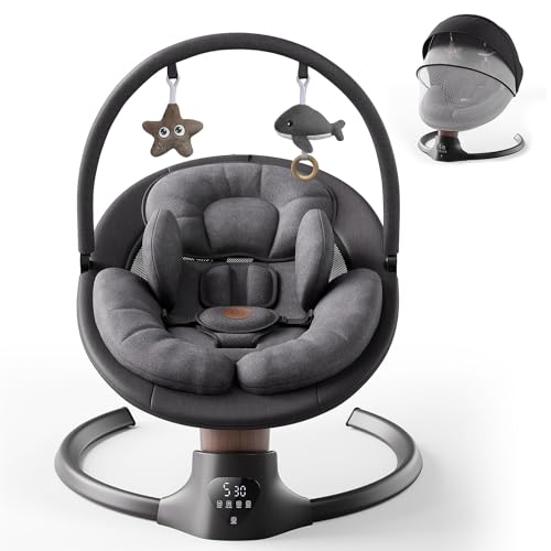 Image of Baby Swings for Infants, FasonBaby Electric Baby Swing with Music Speaker, 5 Speeds, Remote Control and Bluetooth - Portable Infant Swing for Indoor and Outdoor (Black)