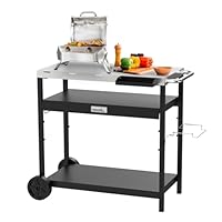 Nexgrill Large Stainless Steel Grill Table with Double Shelf for Griddle, 46" L x 24" W x 40" H, 648 Sq. in., Portable Grill Cart with Side Handle, Paper Towel, and Trash Bag Holder - 880-0016D