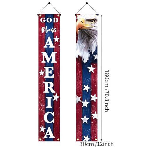 Image of BlissYard 4th of July Door Banner Set Patriotic American Flag Porch Decorations God Bless America Hanging Sign for Front Door Independence Day Outdoor Decor Memorial Day Veterans Party Banner
